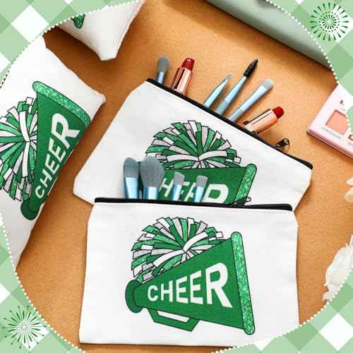 20 Pcs Cheer Makeup Bag Cheer Teams Gifts Canvas Makeup Case Cheerleader Teams Gifts Zipper Pouch for cheerleading Teammates Party Supplies(Green)