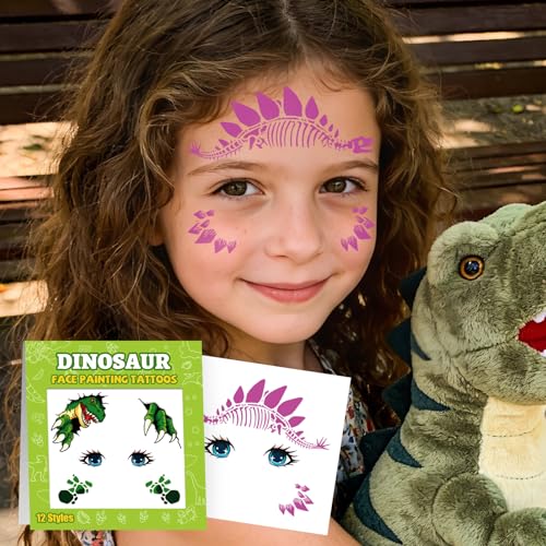 Dinosaur Temporary Tattoos for Kids - 12 Waterproof Sheets