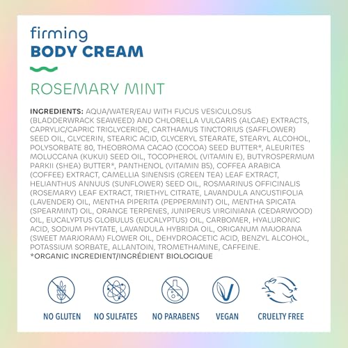 Seaweed Bath Co. Firming Body Cream, Rosemary Mint Scent, 6 Ounce, Skin Toning Hand & Body Lotion Moisturizer for Dry Skin, with Sustainably Harvested Seaweed, Chlorella, Green Coffee Bean