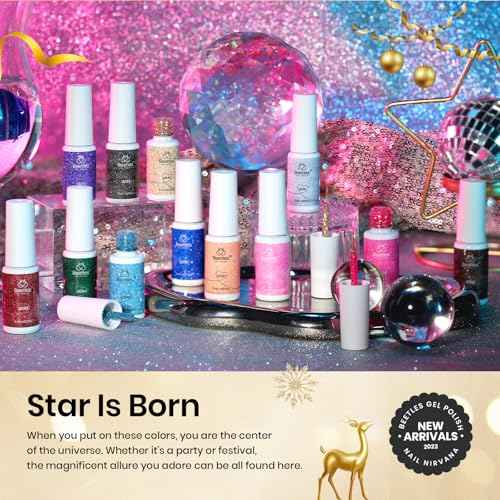 Beetles Nail Art Gel Liner Polish 12 Colors Reflective Glitter Gel Nail Polish, Gold Silver Pink Blue Purple Brown Black Kit Soak Off Uv Nail Art Design Set Summer Manicure Gifts for Women