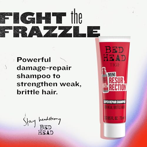 Bed Head by TIGI Resurrection Super Repair Shampoo Travel Mini ? Repairing shampoo for dry, brittle and damaged hair with added moisture and nourishment??, 2.53 fl oz (Pack of 2)