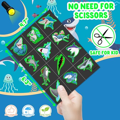 96 Pcs Glow In The Dark Shark Temporary Tattoos