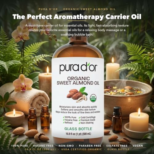 Organic Sweet Almond Oil - 16.9 oz Glass Bottle | PURA D'OR