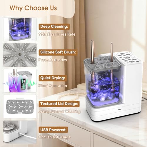 OctHope 5-in-1 Electric Makeup Brush Cleaner & Dryer Machine, USB Portable Deep Cleaning & Drying for All Brush Sizes
