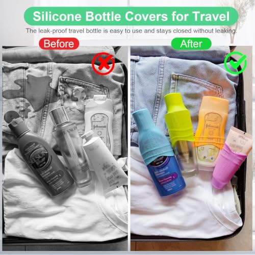 8 Pack Silicone Bottle Covers for Travel Leak-Proof & Elastic Fit