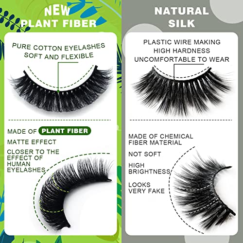 3d Plant Fibre Russian Strip Lashes, D Curl Lash Strips, Natural False Lashes Mink, Wispy Fake Lashes, D Curl Strip Lashes, Natural Wispies Mink Eyelashes, Faux Mink Eyelashes Natural Look(SDC37)