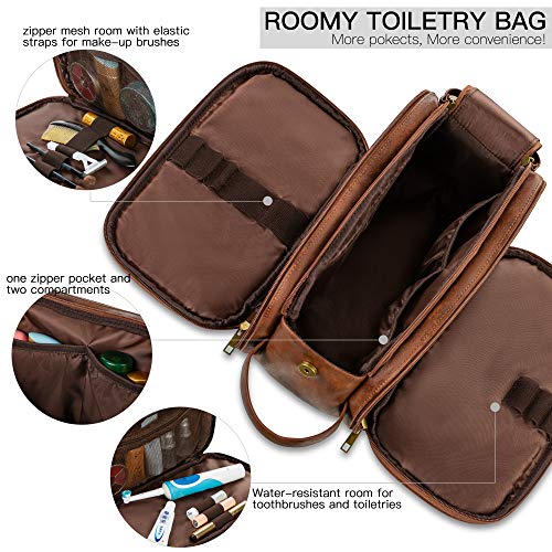 Elviros Travel Toiletry Bag for Men - Water-Resistant Dopp Kit, Small Dark Brown