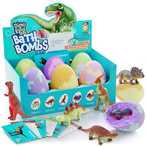 Dino Egg Bath Bombs - 6 Pack Kids Bath Fizzies with Surprise Dinosaurs