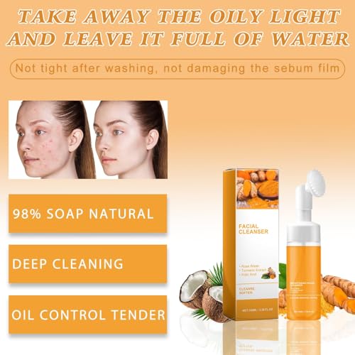 4Pcs Turmeric Wash and Care Three Piece Set,Turmeric Trio: Facial Wash,Cleansing Mousse & Soap for Skin Care,Turmeric Cleansing Exfoliating Pads,Turmeric Face Wash, Natural Skincare for Face & Body