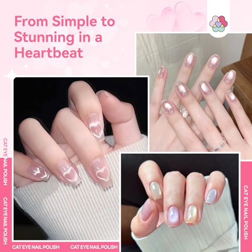 SAVILAND Valentine Magnetic Nail Polish Set 6 Romantic Pink & Lilac Colors, 0.34 Fl oz Each, Cat Eye Effect, Quick Dry, Long Lasting