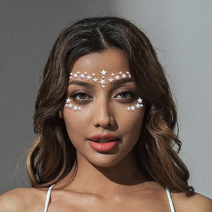 Crystal Rhinestone Face Stickers Set - Star Moon Mermaid Gems
