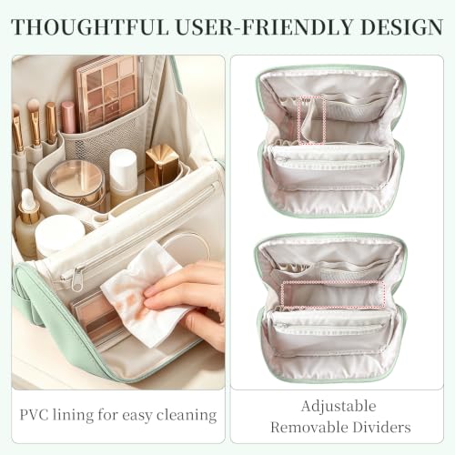LiviWild Green Travel Standing Makeup Bag with Compartments & Waterproof Design