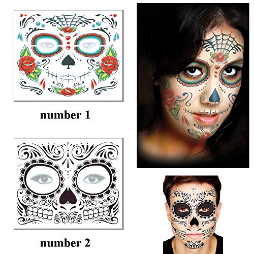 Day of the Dead Sugar Skull Temporary Face Tattoos - 8 Pack