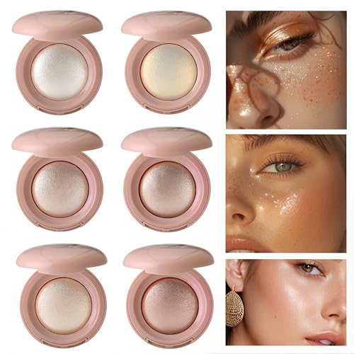 MAEPEOR Baked Highlighter Buildable Lightweight Natural Look Baked Highlighter Powder Palette, Highlight Face for a Shimmery or Matte Finish (Color 02)