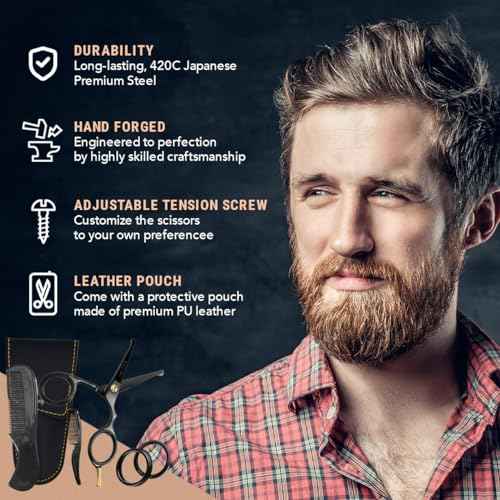 Ontaki Mustache Scissors - 4.2" Black Japanese Steel - Beard & Nose Hair Trimming Scissors for Men - Rounded Tip Ergonomic Handles - Hand-Forged Mustache Grooming Kit