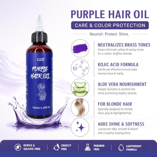 GZE Purple Toning Hair Oil for Blonde - Brass Neutralizer, 100ml