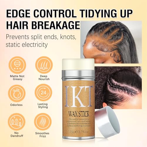 Hair Wax Stick Set with Edge Brush & Rat Tail Comb (5-Pack)
