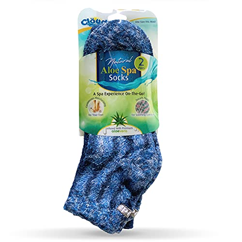 Cloudz Moisturizing Aloe Vera Soft Plush Spa Socks - 2 Pairs, Dreamy Blue