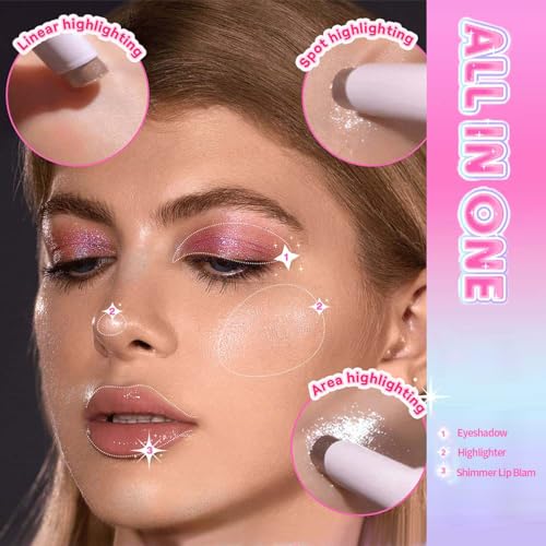 Glitter Crystal Jelly Glaze Stick - Long Lasting Shimmer Eyeshadow & Eyeliner Pencil, Waterproof & Smudge Proof, Easy to Blend for Natural or Glam Makeup Looks (01#ROSY GEM)