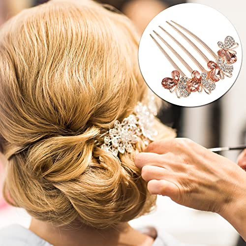 VOCOSTE Women Rhinestone Inlaid Flower Hair Comb Hairpin Hair Accessory Side Comb Clips Rhinestone Head Pieces Champagne