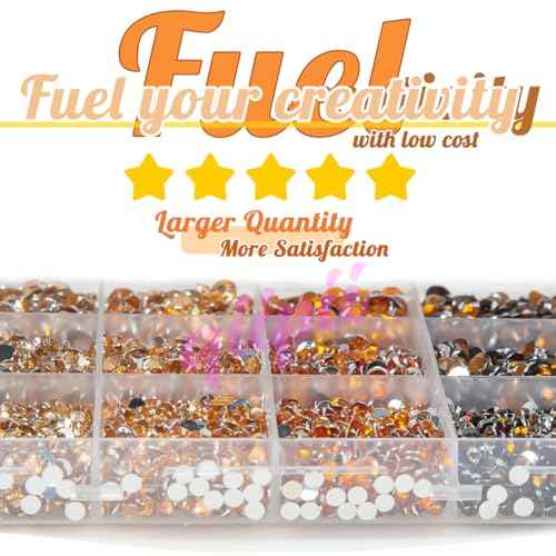 Resin Rhinestones for Bedazzling Crafting 3mm 4mm 5mm 4 Color Champange Golden Orange Brown Flatback Crystal Gems Stones Bulk Crystals Diamonds for Nails Face Makeup Tumblers Bottles DIY Crafts