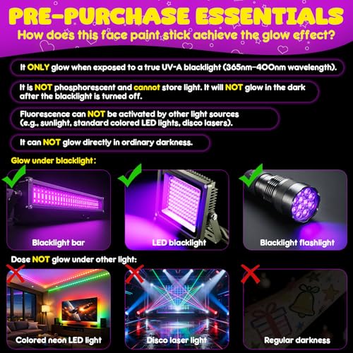 10 Glow in the Dark Face Paint Sticks under UV Light, Kids Easter Basket Stuffers, Washable Neon Body Paint Crayons, Mess-Free Black Light Paint for Glow Party Supplies Makeup Trendy Gifts