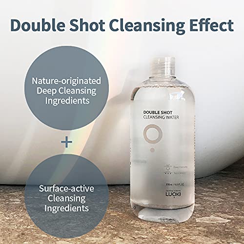 LUOKI Double Shot Cleansing Water 500ml (16.9 fl oz) - Hypoallergenic Deep Clean Micellar Cleansing Water and Makeup Remover¡¦ (33.8 Fl Oz(Pack of 2))