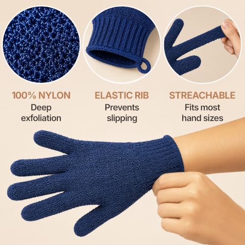 Exfoliating Gloves (4 Pack) - Remove Dead Skin & Improve Texture
