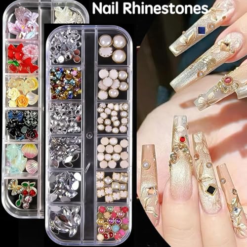 Nail Art Kit with 3D Charms, Gems & 15 Brushes - Qubccum