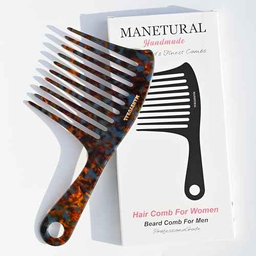 D1 | Large wide tooth Handle comb for Curly Hair, 7.4 Inch Mustache and Beard Comb for Men | Elevates, Preserves Curl, Eliminates frizz | Acetate comb (Tortoise)