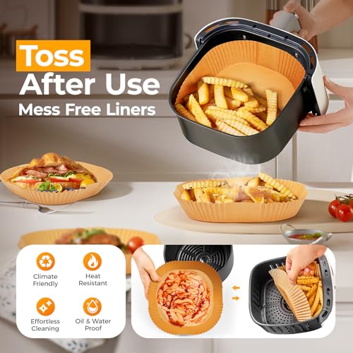 Vailnd Air Fryer Paper Liners - 125 Pcs, 8" Non-Stick Parchment