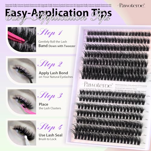 Lash Extension Kit DIY Full Thick Lash Clusters Eyelash Extension Kit 280pcs Individual Lashes Kit with Lash Bond and Seal, Lash Remover, Lash Tweezers for Self Use (Mink 60D&80D, 10-18mm, All Kit)