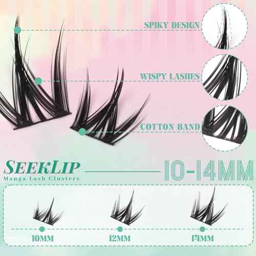 SeekLip Lash Clusters Manga Eyelash Clusters C Curl Spiky Natural Cluster Eyelashes 120PCS Anime Natural Look Cluster Eyelash Extensions for DIY at Home (Pulse C-10-14Mix)
