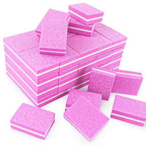 50Pcs Pink Sponge Nail Buffers,100/180 Grit Mini Nail Files,Mini Buffer Block Nail File for Acrylic & Natural Nails,Double-Sided Buffing Blocks for Manicure & Pedicure, Salon & Home Use
