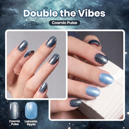 Beetles Cosmic Pulse Blue Glitter Nail Polish - Quick Dry, Long-Lasting