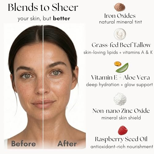 Tinted Mineral Sun Balm for Face. Beef Tallow Non-Nano Zinc Formula, Made in the US with Premium, Non Toxic Ingredients