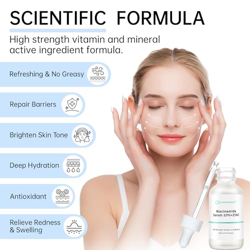 Niacinamide 10%+ Zinc 1% Serum For Face, Niacinamide Serum For Face, Dermatologist, Redness Relieve-30ml 1floz, 2Pcs