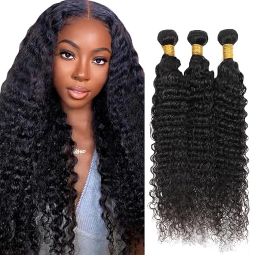 #1B Deep Wave Human Hair Bundles - 24 Inch Brazilian Hair (3 Pack)