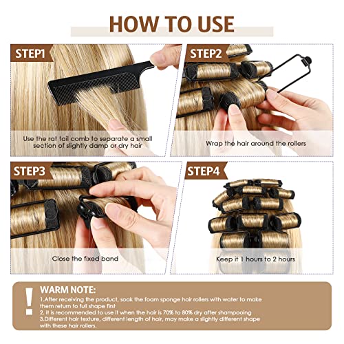 Syhood 42 Pcs Foam Sponge Hair Rollers with Rat Tail Comb