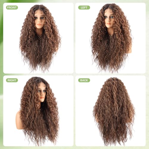 Chraylend Hazelnut Latte Synthetic Lace Front Wig - 30 Inches Kinky Curly HD Transparent Part for Women