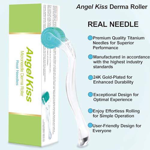 Derma Roller Titanium Real Needle 0.25mm - Angel Kiss 192 Individual Microneedling Roller with Case - Dermal Roller for Face - At Home Facial Skin Roller for Women Men