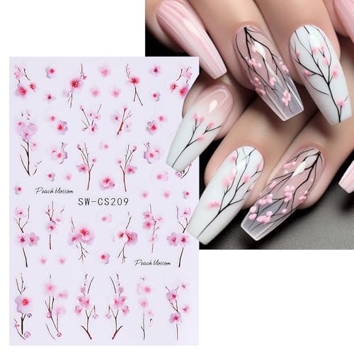 Flower Stickers for Nail Art Decals - 12 Sheets Spring Butterfly Nail Stickers with Tweezers 3D Floral Leaves Plant Nail Art Designs DIY Self Adhesive Daisy Blossom Nail Supplies Decorations