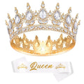 Rhinestone Queen Crown with Sash for Women