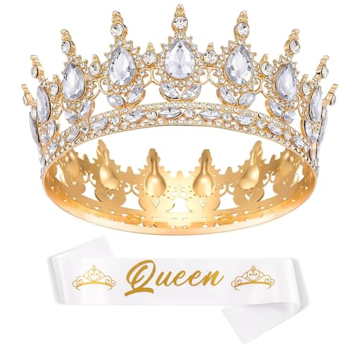 Rhinestone Queen Crown with Sash for Women