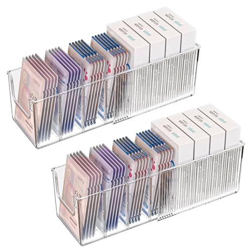 2 Pack Extendable Acrylic Makeup Organizer with Removable Dividers - Waterproof Bathroom Storage for Sheet Masks/Essences/Cosmetics, Clear Visible Design, Space-Saving Vanity Organizer