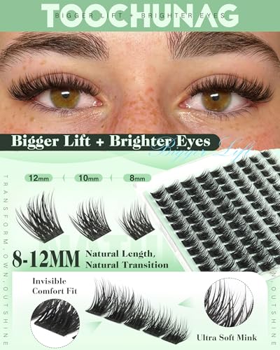 TOOCHUNAG Short Enchantress Eyelash Clusters 8-12mm Wispy Natural C Curl DIY Lashes