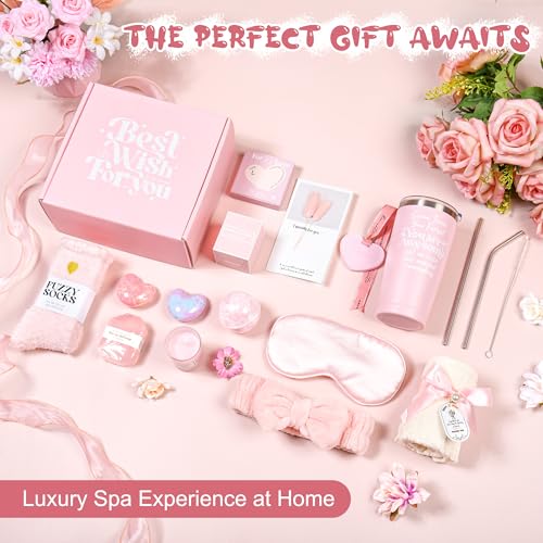 Happy Birthday Gifts for Women Mom Her Friend Sister Wife Grandma, Self Care Gifts Spa Gifts Set, Relaxing Care Package Spa Basket, Valentines Day, Mothers Day, Birthday Gifts for Your Love (Pink)