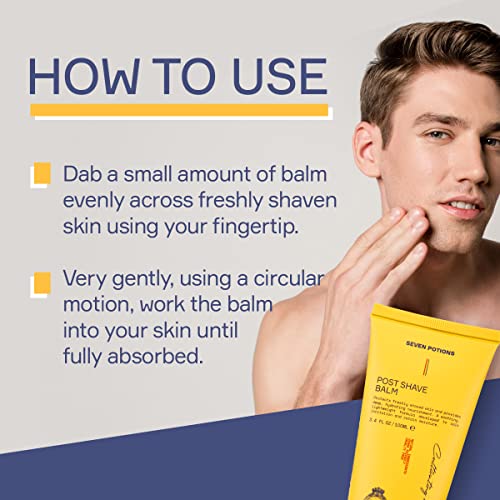 Seven Potions Post Shave Balm for Men ? Calms Skin Irritation, Retains Moisture ? Soothing, Hydrating, Lightweight Formula ? Natural, Vegan, Cruelty-Free Aftershave Lotion (3.4 FL OZ)
