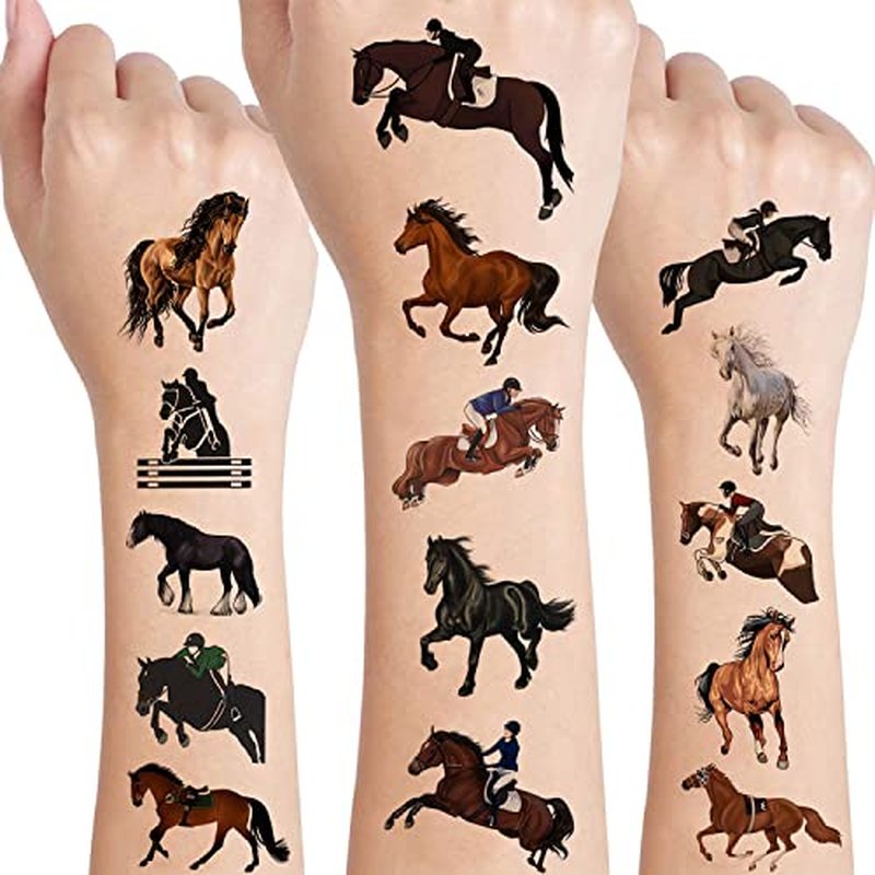 12 Sheets Horse Temporary Tattoos, Horse Birthday Party Supplies Horse Party Favors Gifts Horse Stickers Fake Tattoos Horse Party Decoration Horse Themed Game Rewards Goodie Bag Fillers