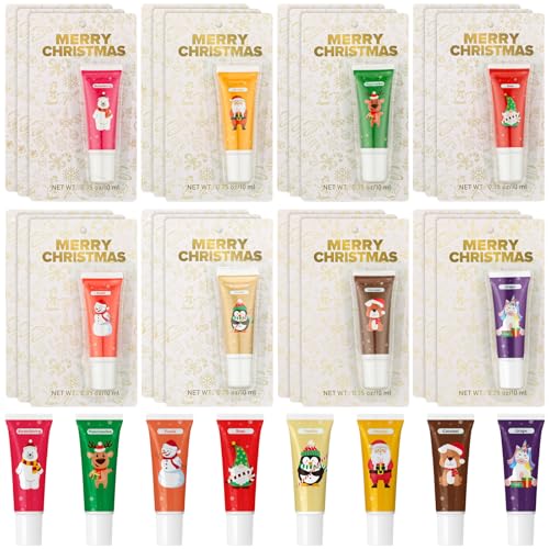 24 Pcs Christmas Scented Lip Balms Natural Balms Bulk Moisturizing Lip Balm for Dry Cracked Lips Christmas Party Gifts Stocking Stuffers for Women Men Girl Staff Coworkers Teacher
